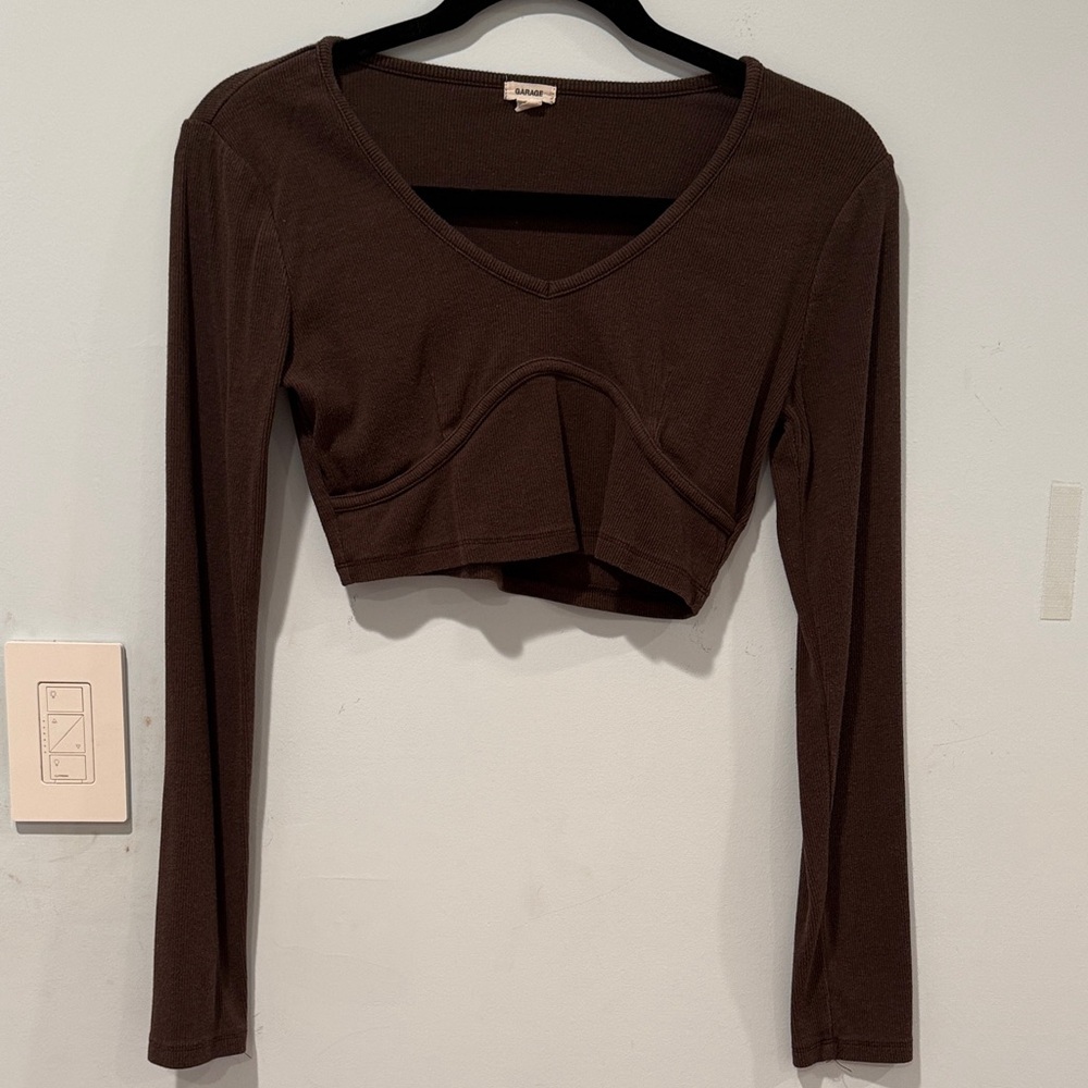 Garage Chocolate Long Sleeve Crop Top (Size: Medium)